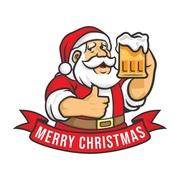 Mutlu Noeller ve Noel Baba 'nın elinde bira bardağı olan yeni yıl tebrik kartı..