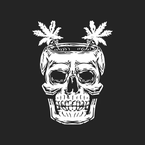Kość Czaszki Marihuaną Logo Głowy Picie Czaszki Ilustracja Wektora Projekt — Wektor stockowy
