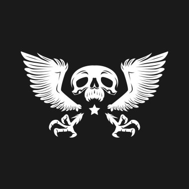 Kanatları ve pençe logosu olan kafatası. vektör illüstrasyonu