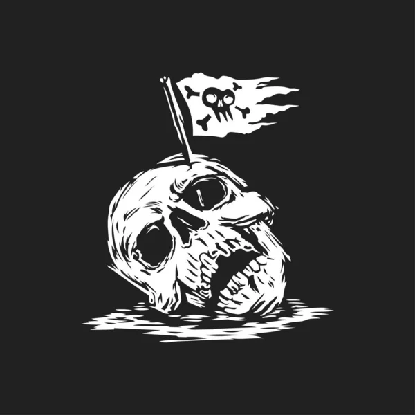 Totenkopf Mit Piratenfahne Auf Dem Kopf Vektorillustration Shirt Logo Tätowierung — Stockvektor