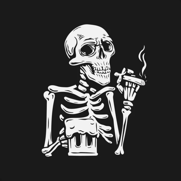 Ein Totenkopf Mit Einer Zigarette Und Einem Glas Bier Vektor — Stockfoto