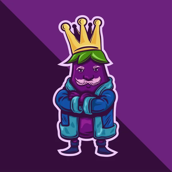 King Egplant Logo Character Mascot Cartoon Style — 스톡 사진