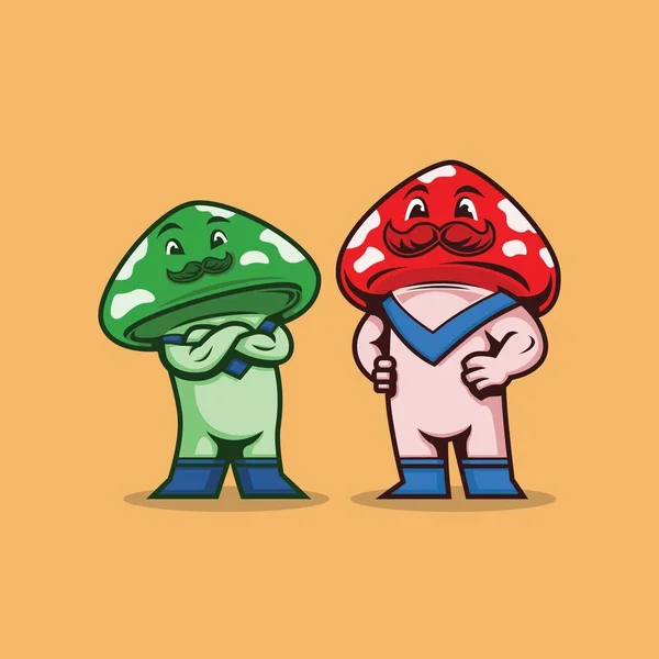 Two Mushroom Superhero Character Mascot Logo — Stock Photo, Image