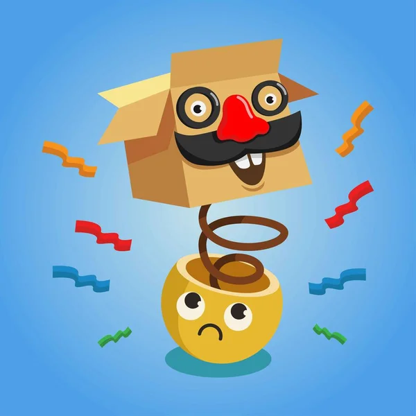 Día Los Tontos Abril Con Caja Carácter Emoticono Fondo Vector — Vector de stock