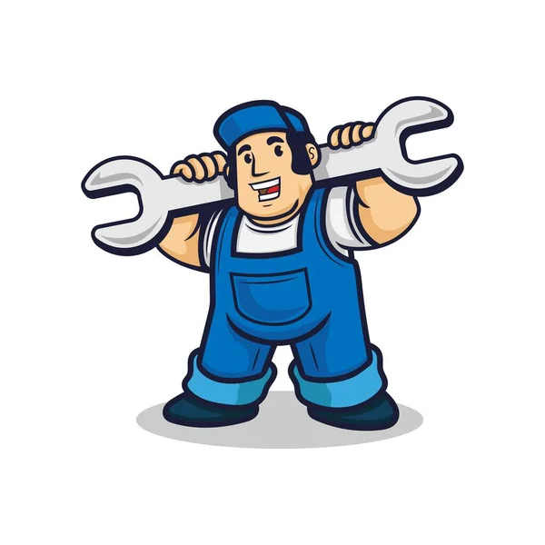 Homem Com Chave Inglesa Reparador Com Chapéu Ilustração Vetor Caráter — Fotografia de Stock