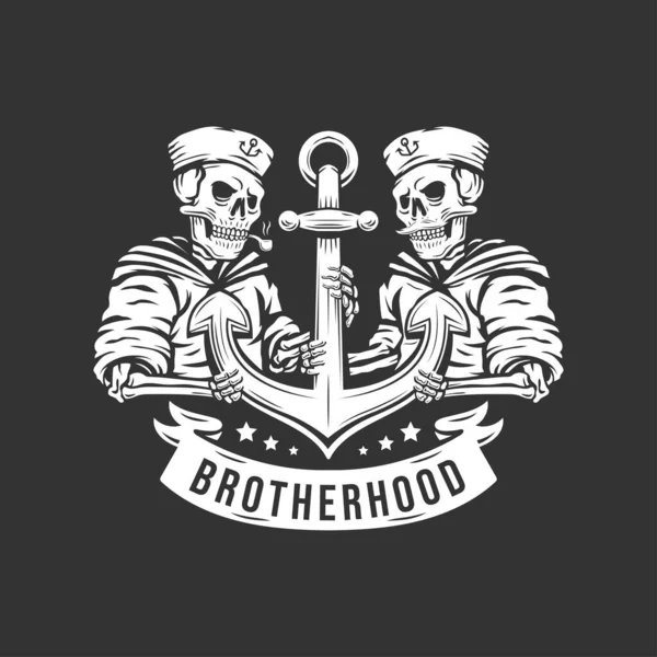 Brotherhood Vintage Sailor Skull Anchor Illustration — 스톡 사진