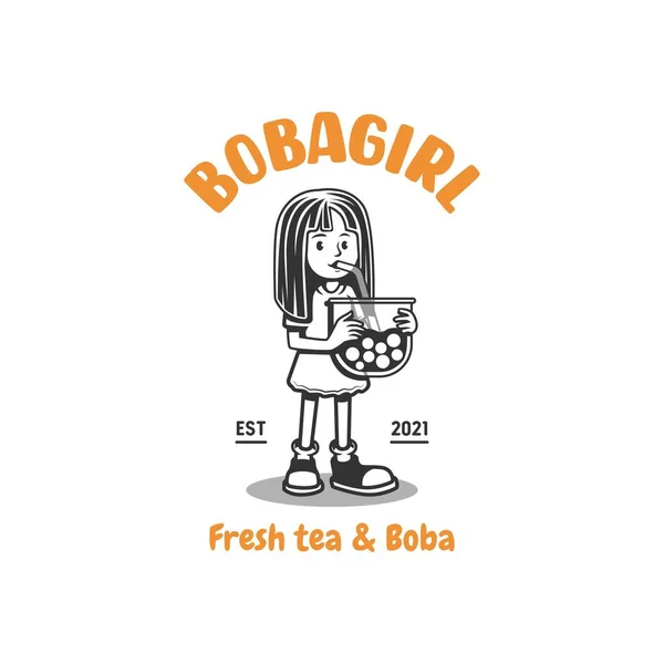 Boba Flicka Maskot Logotyp Flicka Dricka Boba Vektor Illustration — Stockfoto