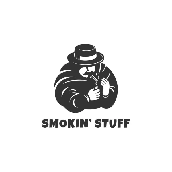 Homme Fumeur Cigarette Logo Vintage — Image vectorielle