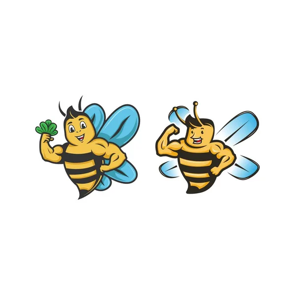 Abeja Sana Celebración Espinacas Vector Mascota Logo — Archivo Imágenes Vectoriales