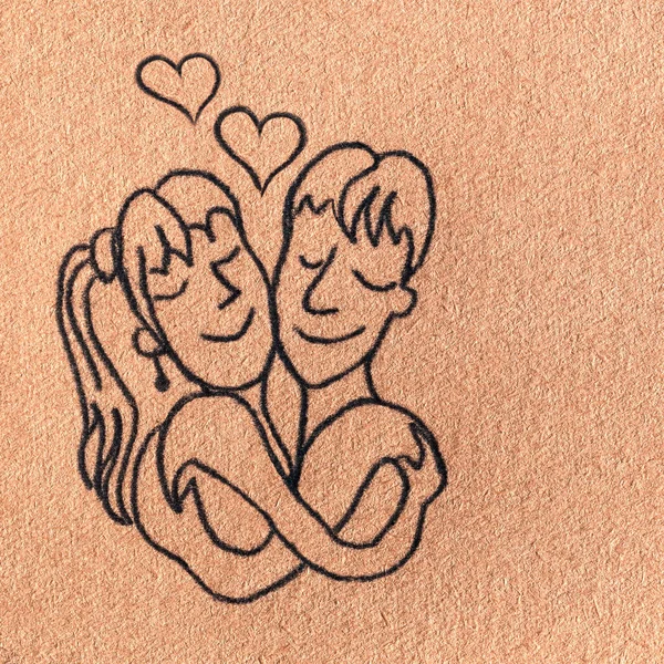 拥抱日 情人节 抱在怀里的情侣 拥抱的年轻夫妇 手绘风格 — 图库照片