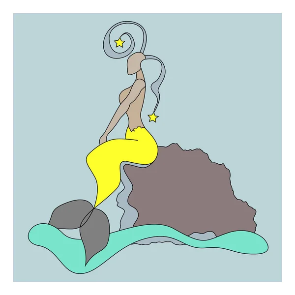 Sirena Una Hermosa Sirena Fabulosa Sienta Una Piedra Ilustración Vectorial — Archivo Imágenes Vectoriales