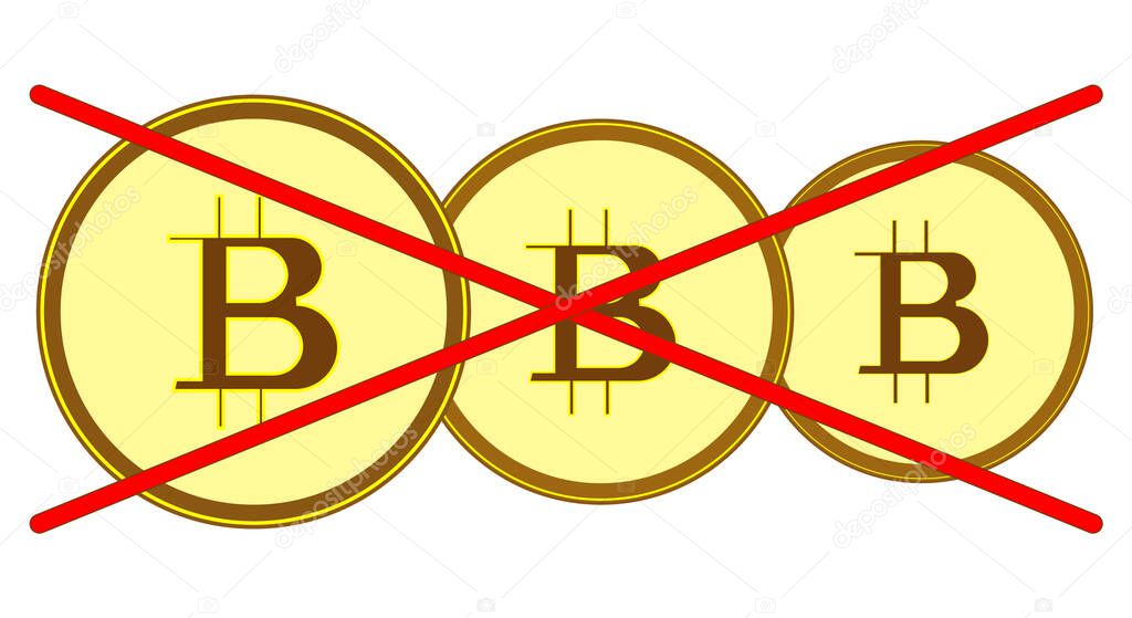 Bitcoin abandonment concept. Bitcoins are crossed out with a red line. Refusal of bitcoins. Bitcoin ban illustration, vector eps10