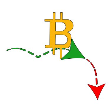 Bitcoin stock graph. Bitcoin growth and decline concept Income graph up or down with bitcoin vector design. .Green arrow of growth, red arrow of falling prices.