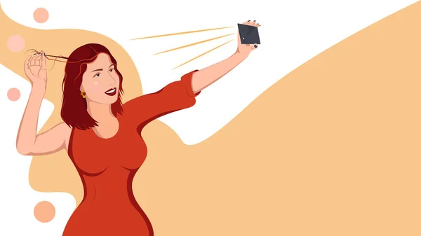 Krásná Dívka Selfie Foto Smartphone Pop Art Barevné Retro Styl — Stockový vektor