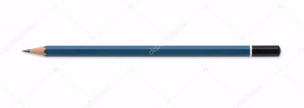 Close up wood blue pencil isolated on white background with clipping path