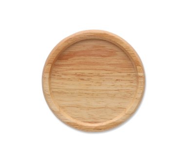 Üst görünüm ağaç dokusu izole ve kırpma yolu ile beyaz arkaplan ile ahşap bardak altlığını kapattı