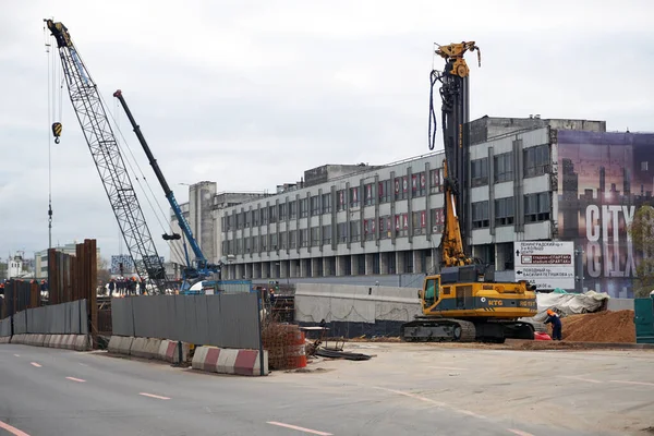 Mosca Russia Ottobre 2020 Costruzione Nuovo Interscambio Stradale Sull Autostrada — Foto Stock