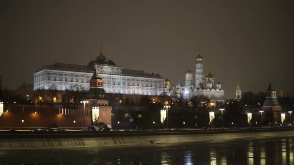 Moskova Rusya Ocak 2021 Moskova Nın Tarihi Merkezinde Gece Kremlin — Stok video