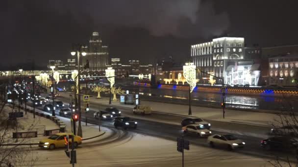 Moskau Russland Januar 2021 Nacht Historischen Zentrum Von Moskau Moskworetskaja — Stockvideo