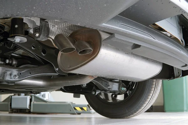 Muffler Installed Modern Car Bottom View Car — Stock Photo, Image