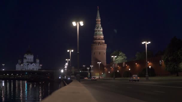 Moscow Russia June 2021 Kremlin Embankment Night — Stock Video