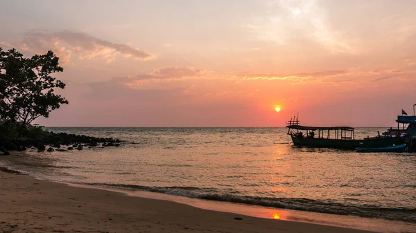 Zachód Słońca Leazy Beach Koh Rong Samleom — Zdjęcie stockowe