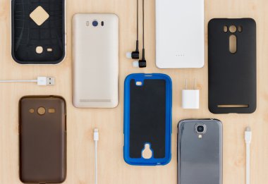 koleksiyon cep telefonu, akıllı telefon ve arka plan için aksesuarlar