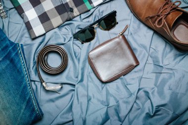 hipster vintage giyim ve aksesuar koleksiyonu rahat kavramı, en iyi görünüm, düz Lay