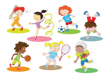 Mutlu sağlıklı ve aktif çocuklar kapalı ve açık spor oyun