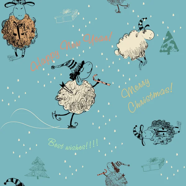 Natale texture senza cuciture con pecore — Vettoriale Stock