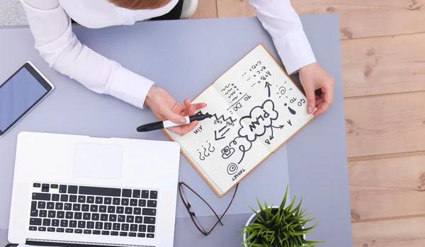 Portrait of  businesswoman sitting at  desk with a laptop — Stock Photo, Image