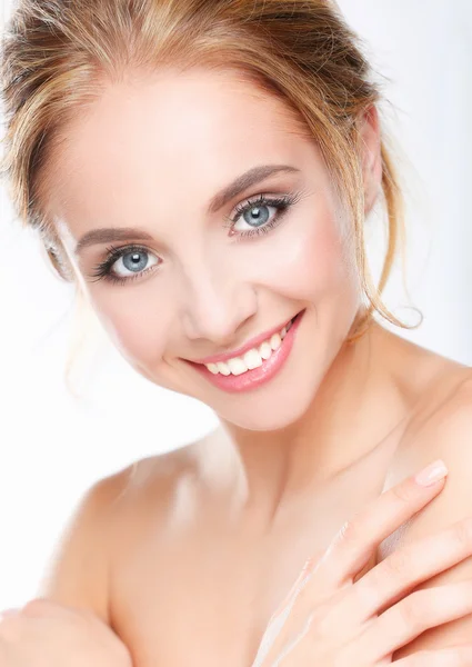 Portrait of beautiful woman on white background — Stock Photo, Image