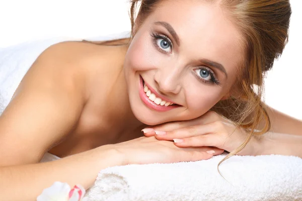 Closeup of an attractive young woman receiving massage — Stock Photo, Image