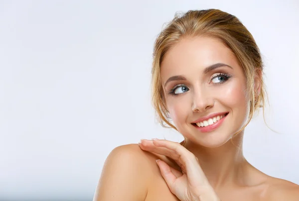 Portrait of beautiful woman on white background — Stock Photo, Image