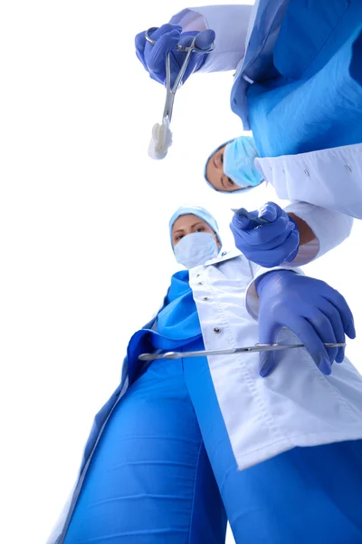 Chirurgen-Team, Frauen in Schutzuniformen, Mützen und Masken — Stockfoto