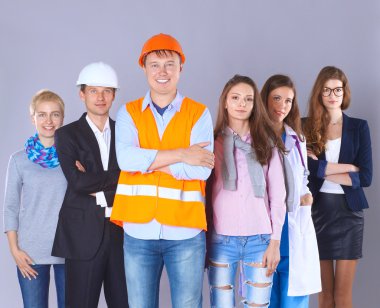 İnsanlar çeşitli meslekler ile gülümseyen portresi