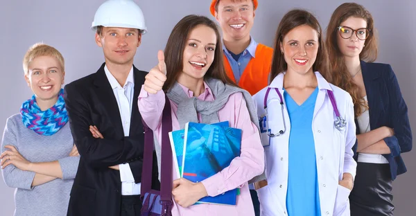 Portrait of smiling people with various occupations and showing ok — Stock Photo, Image