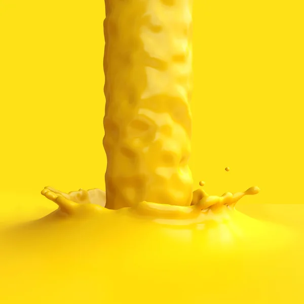 Líquido amarelo derramando com salpicos — Fotografia de Stock