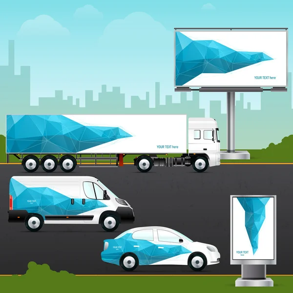 Osobní automobily, nákladní automobil, autobus a Billboard — Stockový vektor