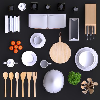 Mutfak Masa ve mutfak eşyaları.