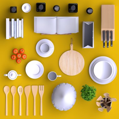 Mutfak Masa ve mutfak eşyaları.