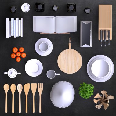 Mutfak Masa ve mutfak eşyaları.