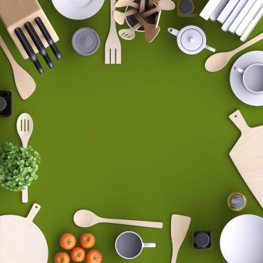 Mutfak Masa ve mutfak eşyaları.