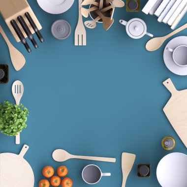 Mutfak Masa ve mutfak eşyaları.