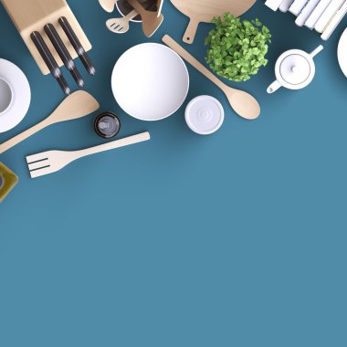 Mutfak Masa ve mutfak eşyaları.