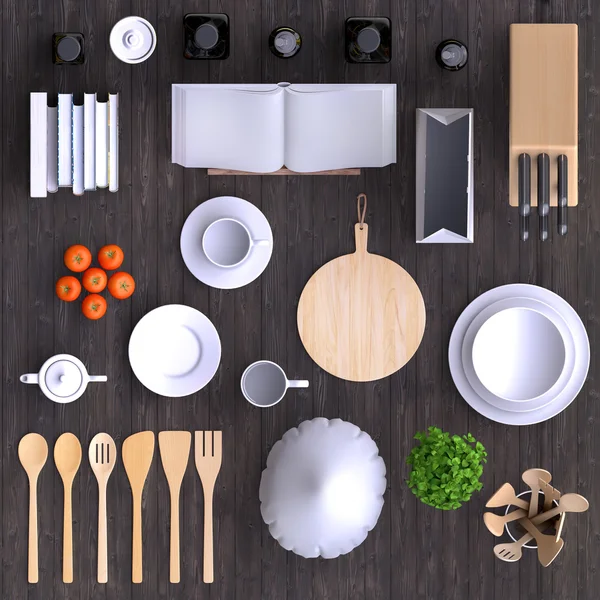 Cocina con mesa y utensilios de cocina . — Foto de Stock