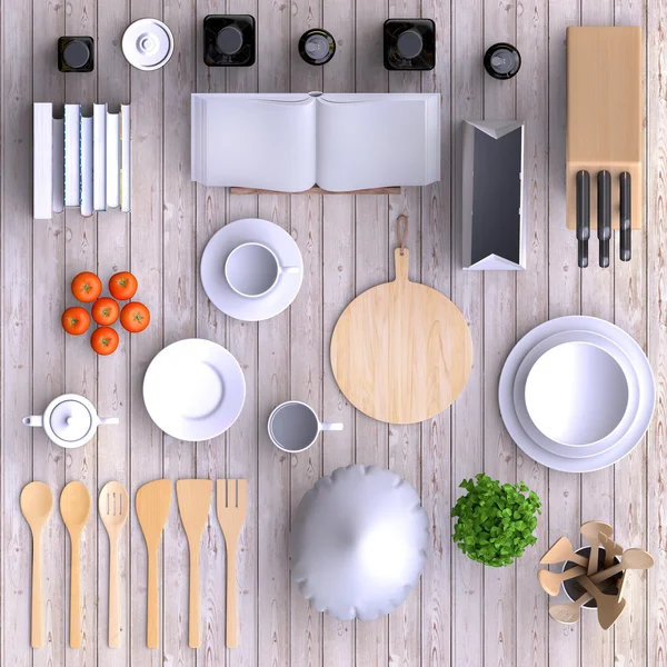 Kitchen with table and kitchenware. — Stock Photo, Image