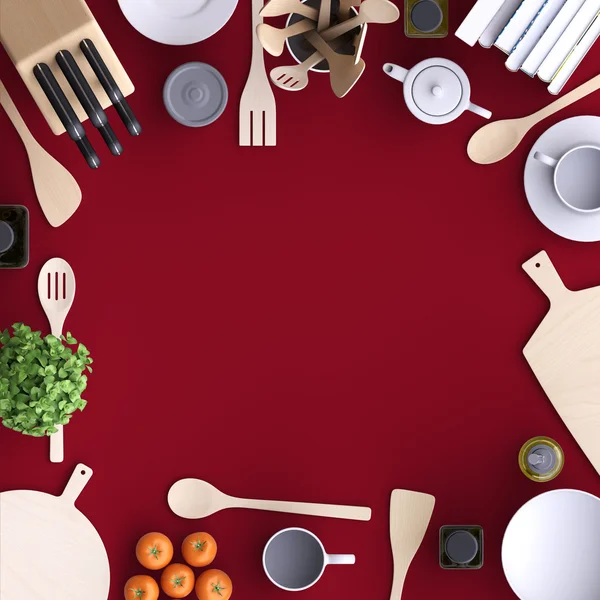 Cocina con mesa y utensilios de cocina . —  Fotos de Stock