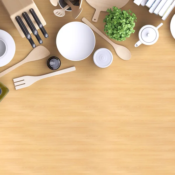 Kitchen with table and kitchenware. — Stock Photo, Image