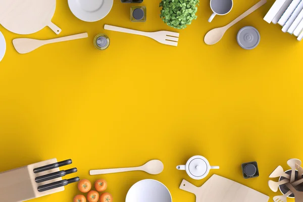 Keuken met tafel- en keukengerei. — Stockfoto